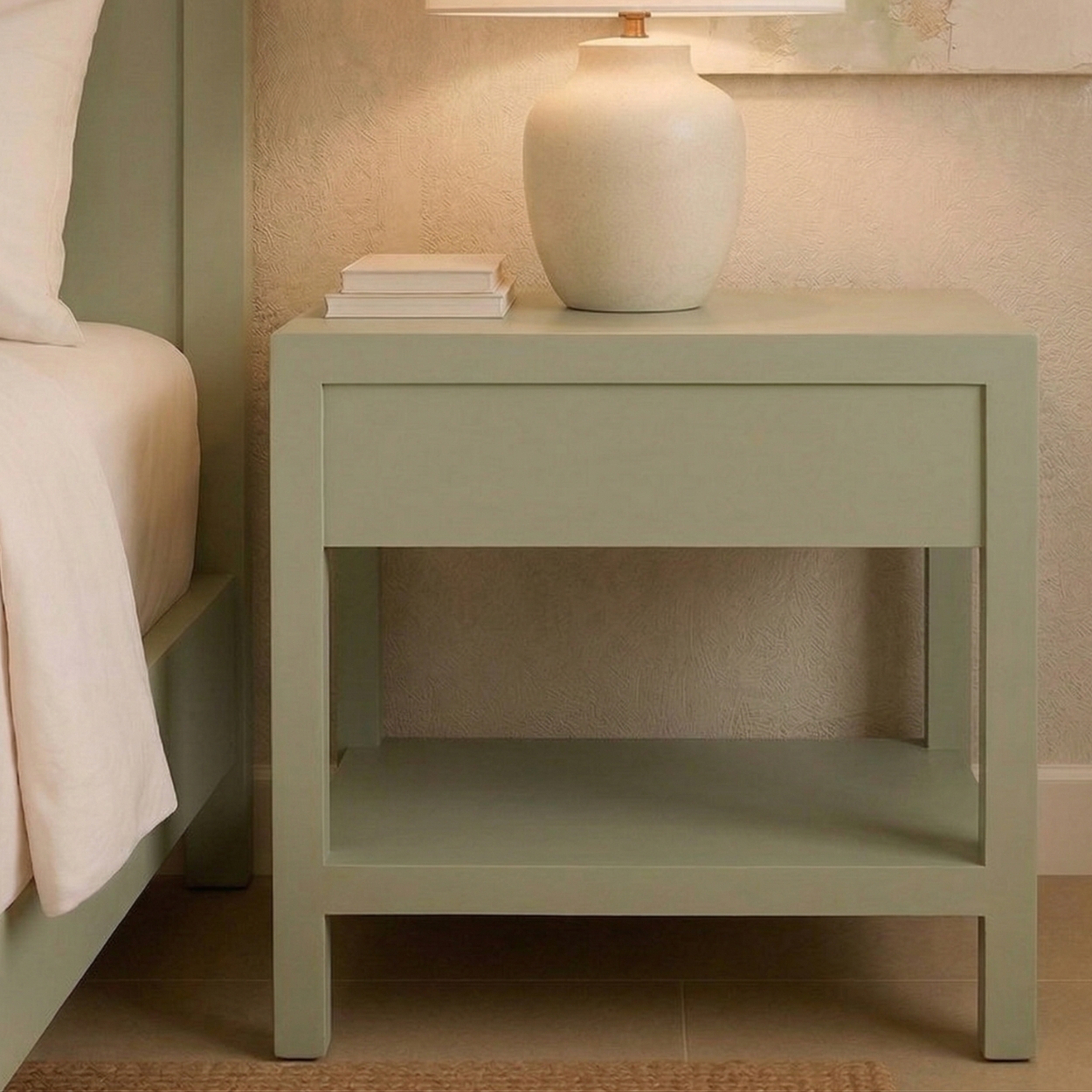 Bone inlay Light green bedside table with 1 Drawer - Image 2