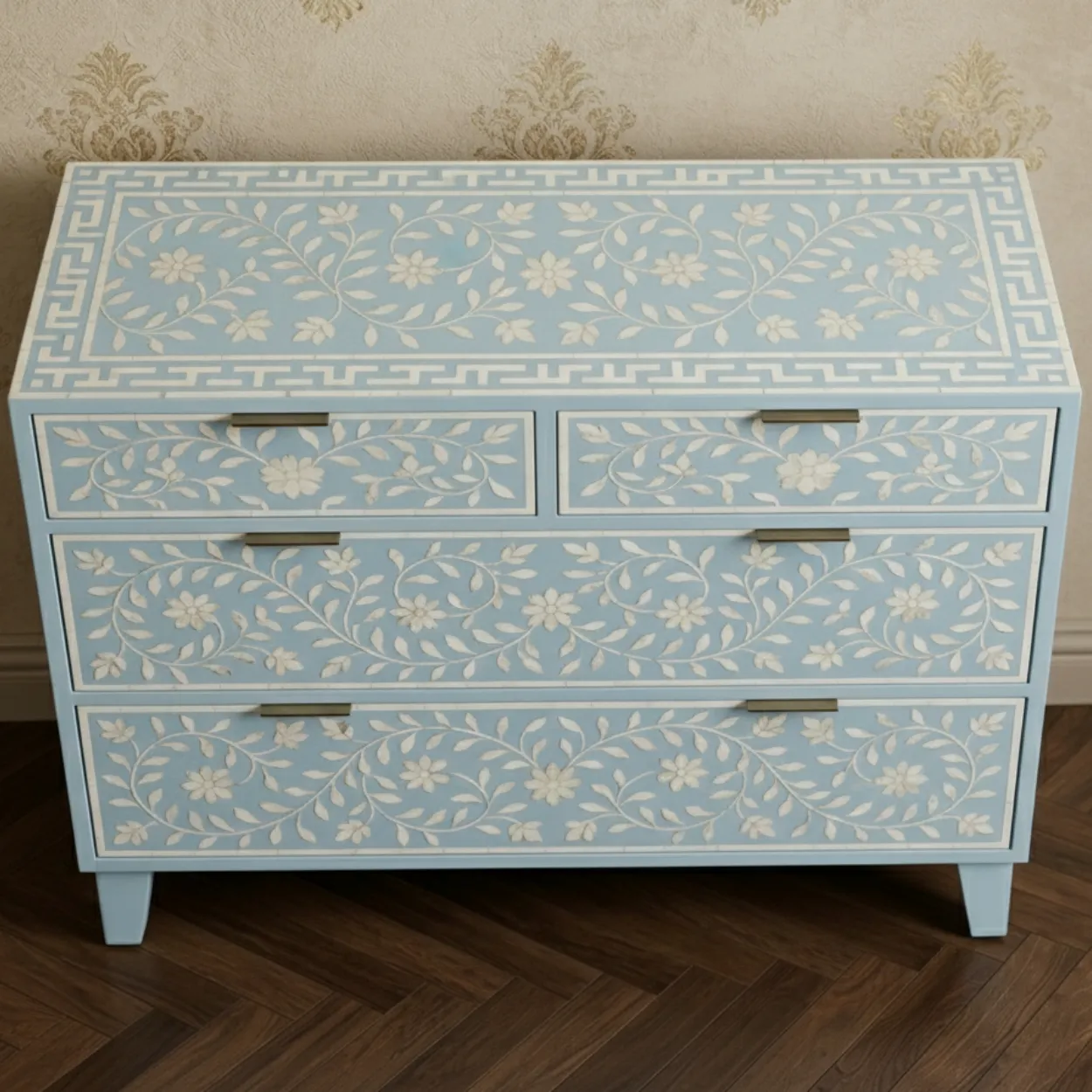Bone Inlay Light Blue 4 Chest of Drawer - Image 3