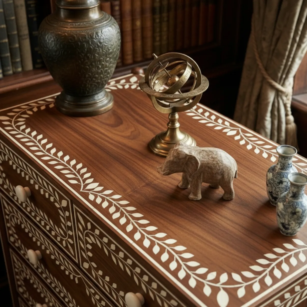 Bone Inlay Wooden 5 Chest of Drawer - Image 5