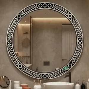 Bone Inlay Black Round Mirror Frame