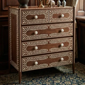 Bone Inlay Wooden 5 Chest of Drawer