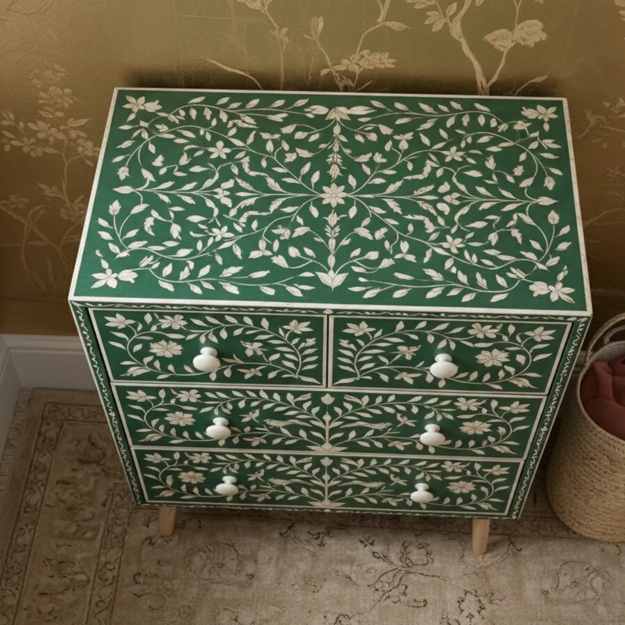 Bone Inlay Green 4 Chest of Drawer - Image 3
