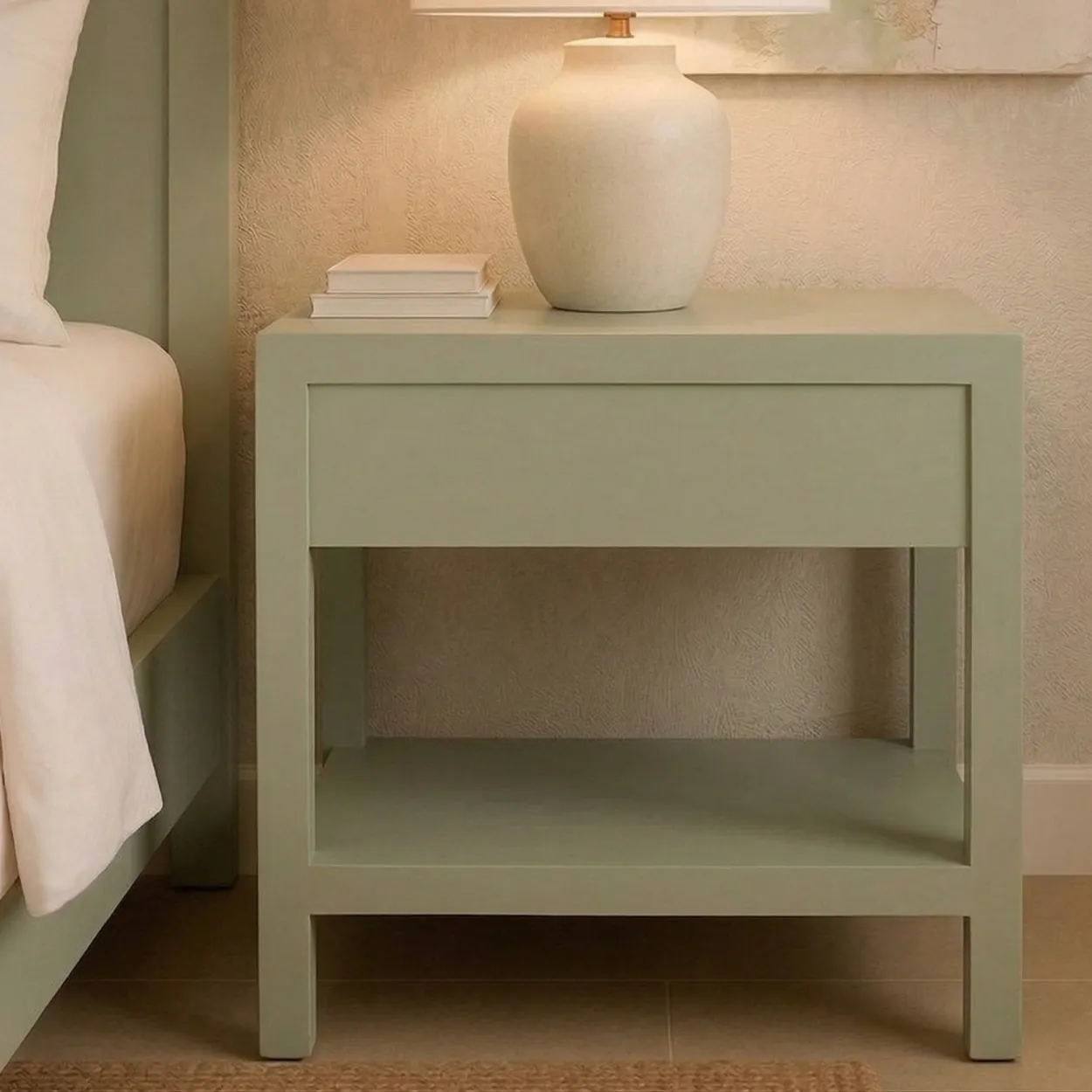 Bone inlay Light green bedside table with 1 Drawer - Image 2