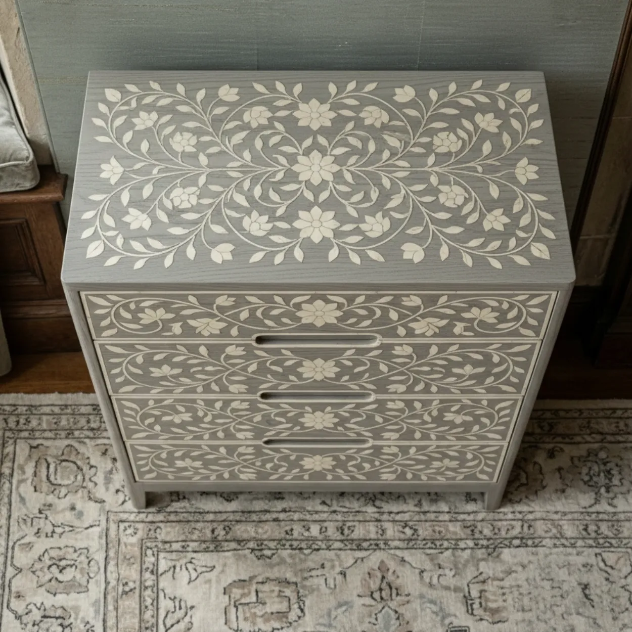 Bone Inlay Grey 4 Chest of Drawer - Image 3