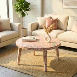 Bone Inlay Pink Round coffee table