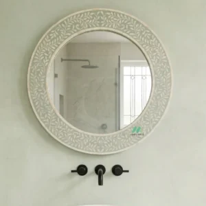 Bone Inlay Light Green Round Mirror Frame