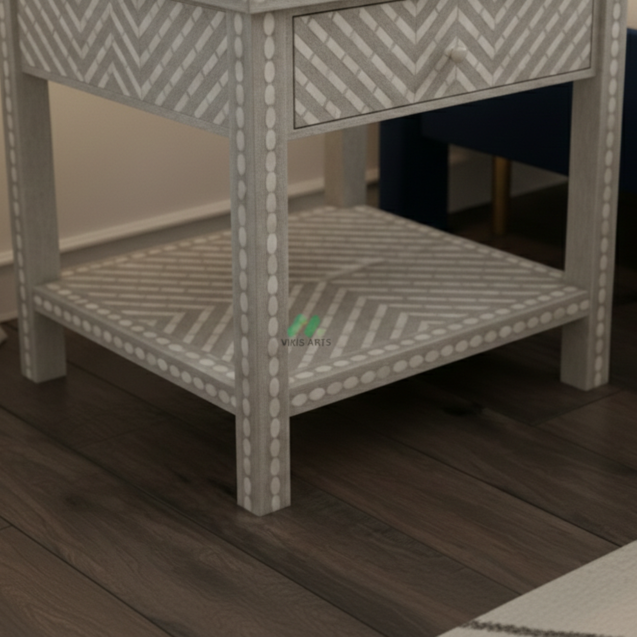 Bone Inlay Grey Bedside Table - Image 7