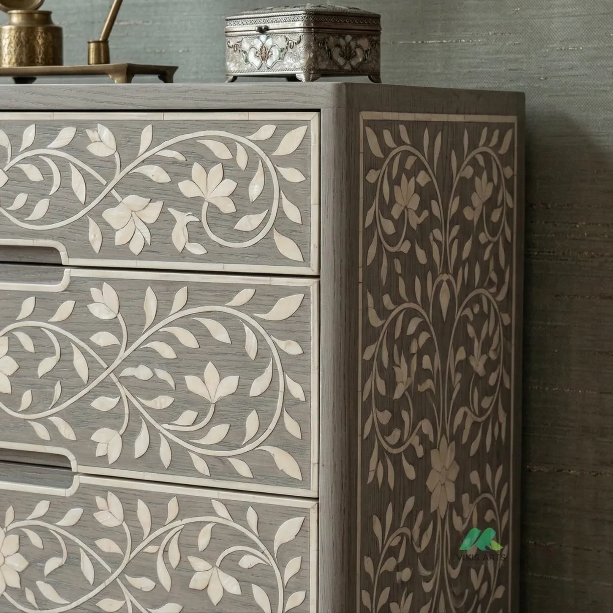 Bone Inlay Grey 4 Chest of Drawer - Image 4