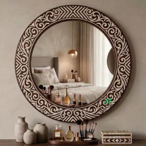 Bone Inlay Wooden Round Mirror Frame