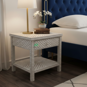 Bone Inlay Grey Bedside Table