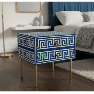 Bone inlay Blue bedside table with 2 Drawers