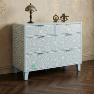 Bone Inlay Light Blue 4 Chest of Drawer