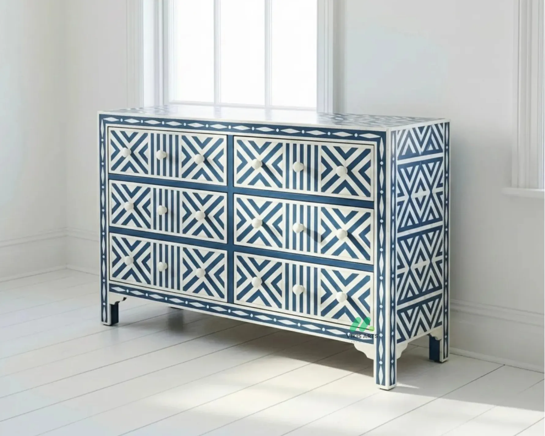 Bone Inlay Blue 6 Chest of Drawer