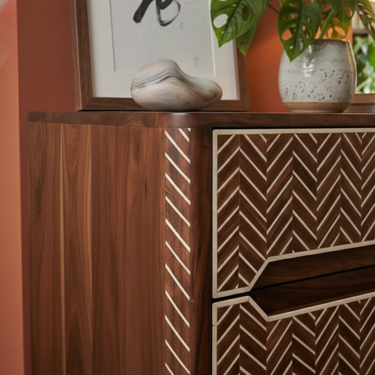 Bone Inlay Wooden 3 Chest of Drawer - Image 4