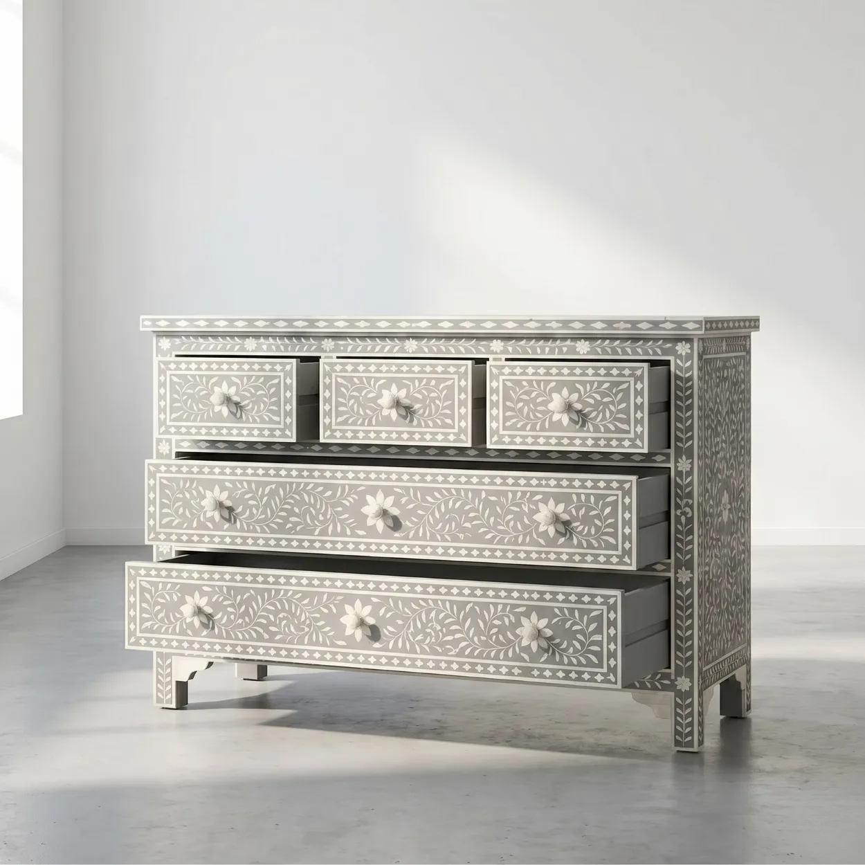 Bone Inlay Grey 5 Chest of Drawer - Image 5