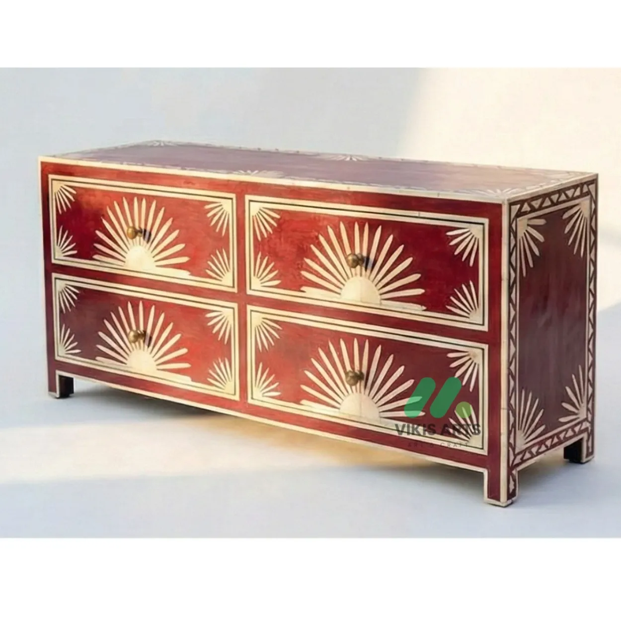 Bone Inlay Red 4 Chest of Drawer - Image 4