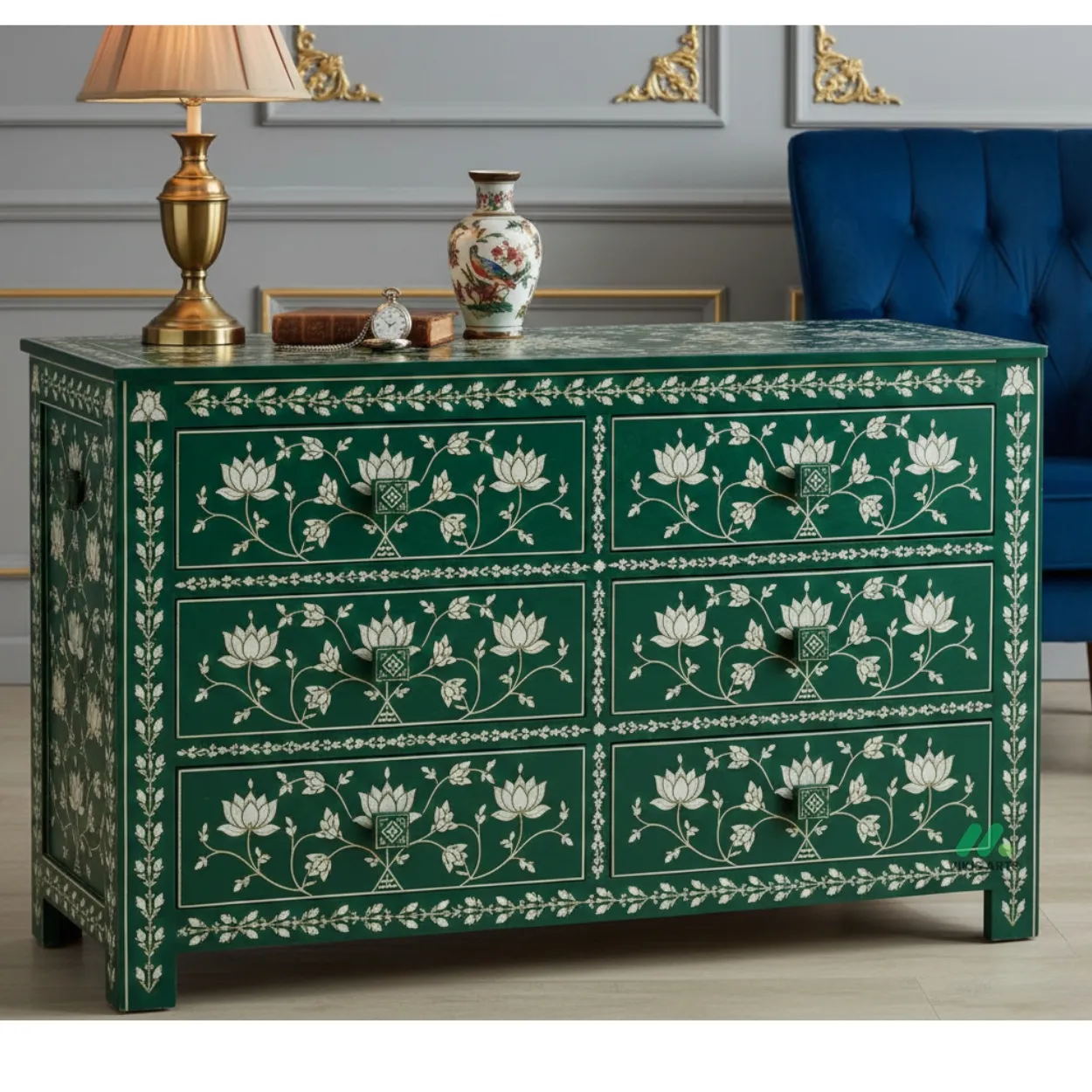 Bone Inlay Green 6 Chest of Drawer