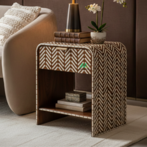 Bone Inlay Brown Bedside Table