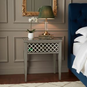 Bone Inlay Black Bedside Table with 1 Drawer