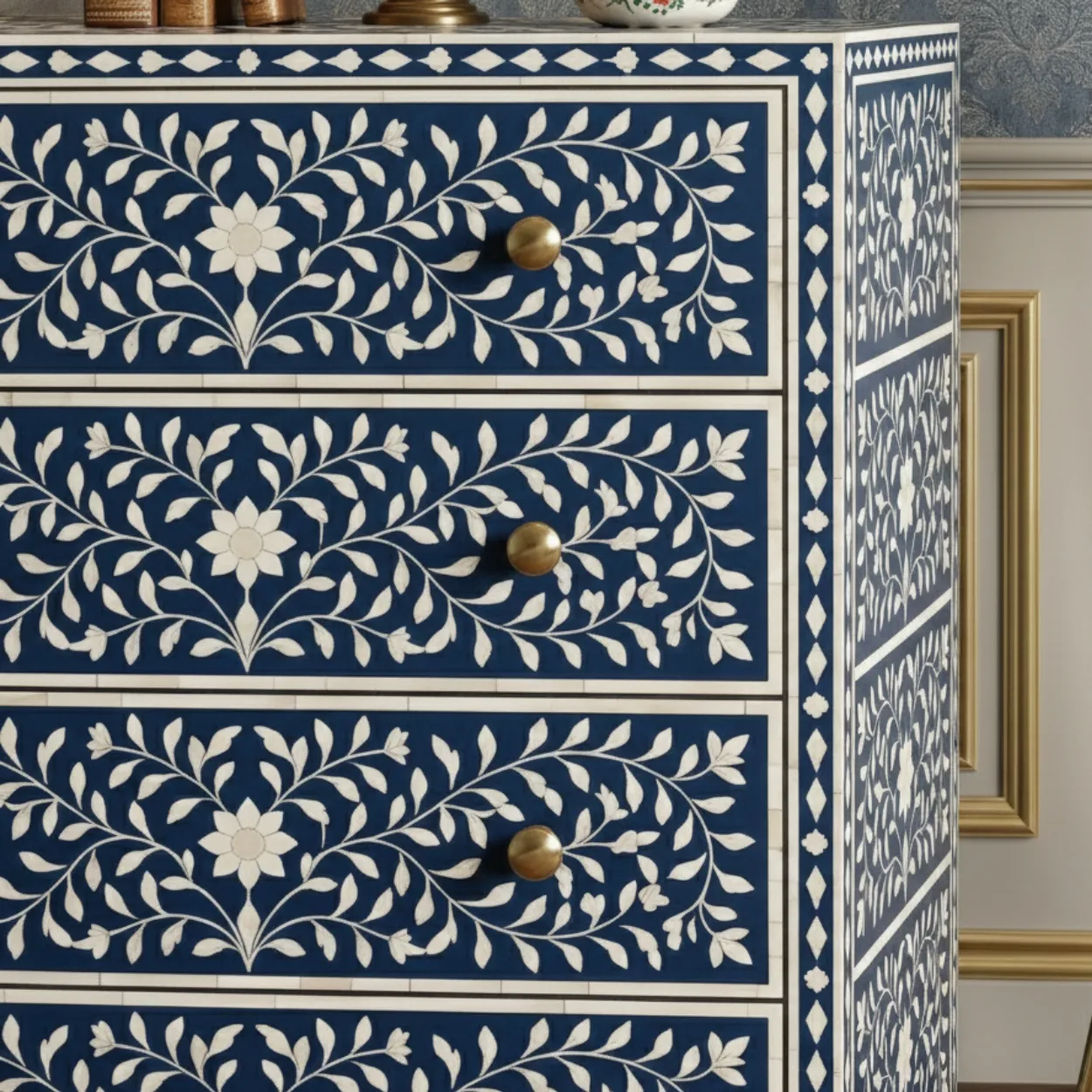 Bone Inlay Navy Blue 4 Chest of Drawer - Image 6