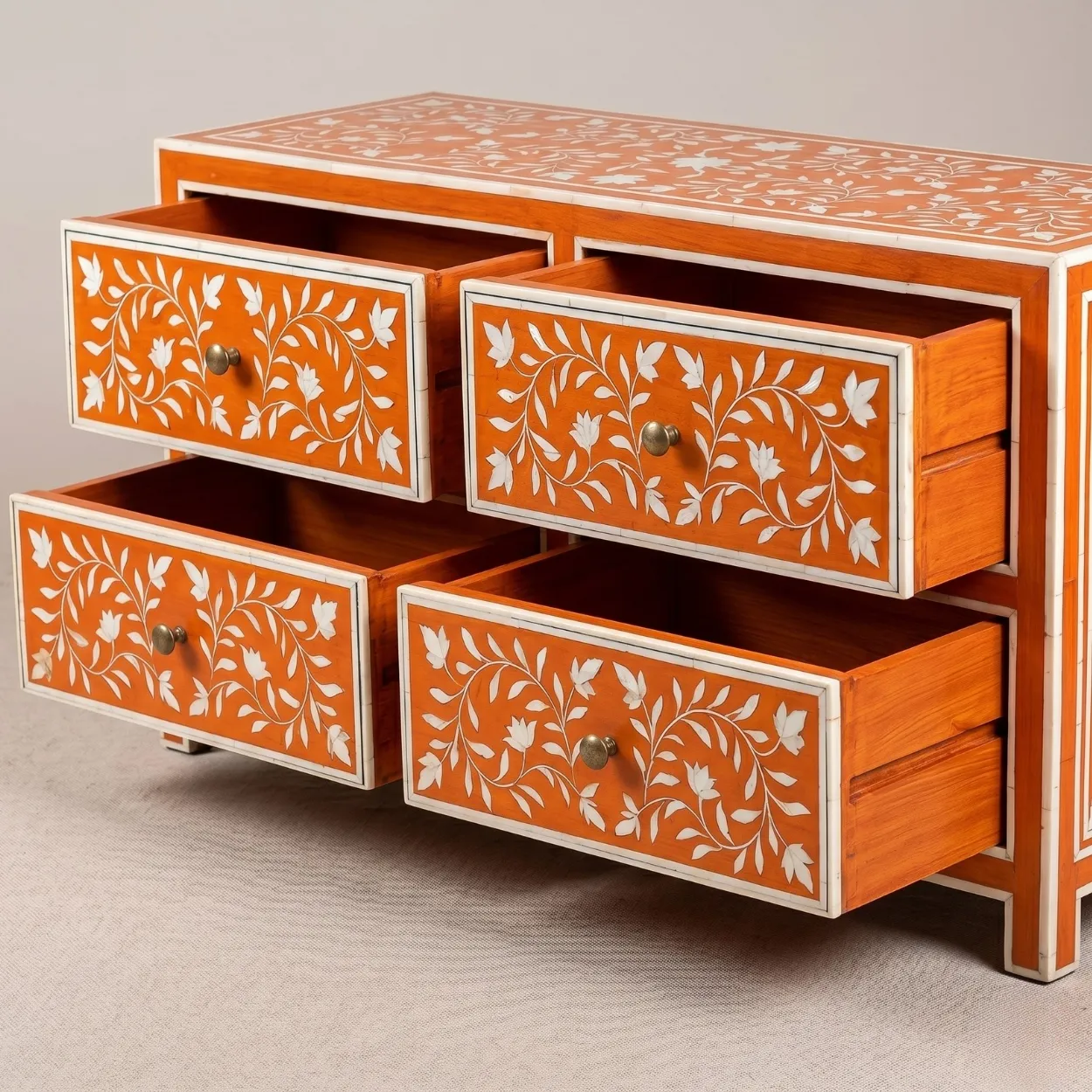 Bone Inlay Orange 4 Chest of Drawer - Image 6