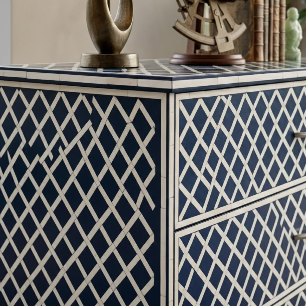 Bone Inlay Navy Blue 3 Chest of Drawer - Image 4