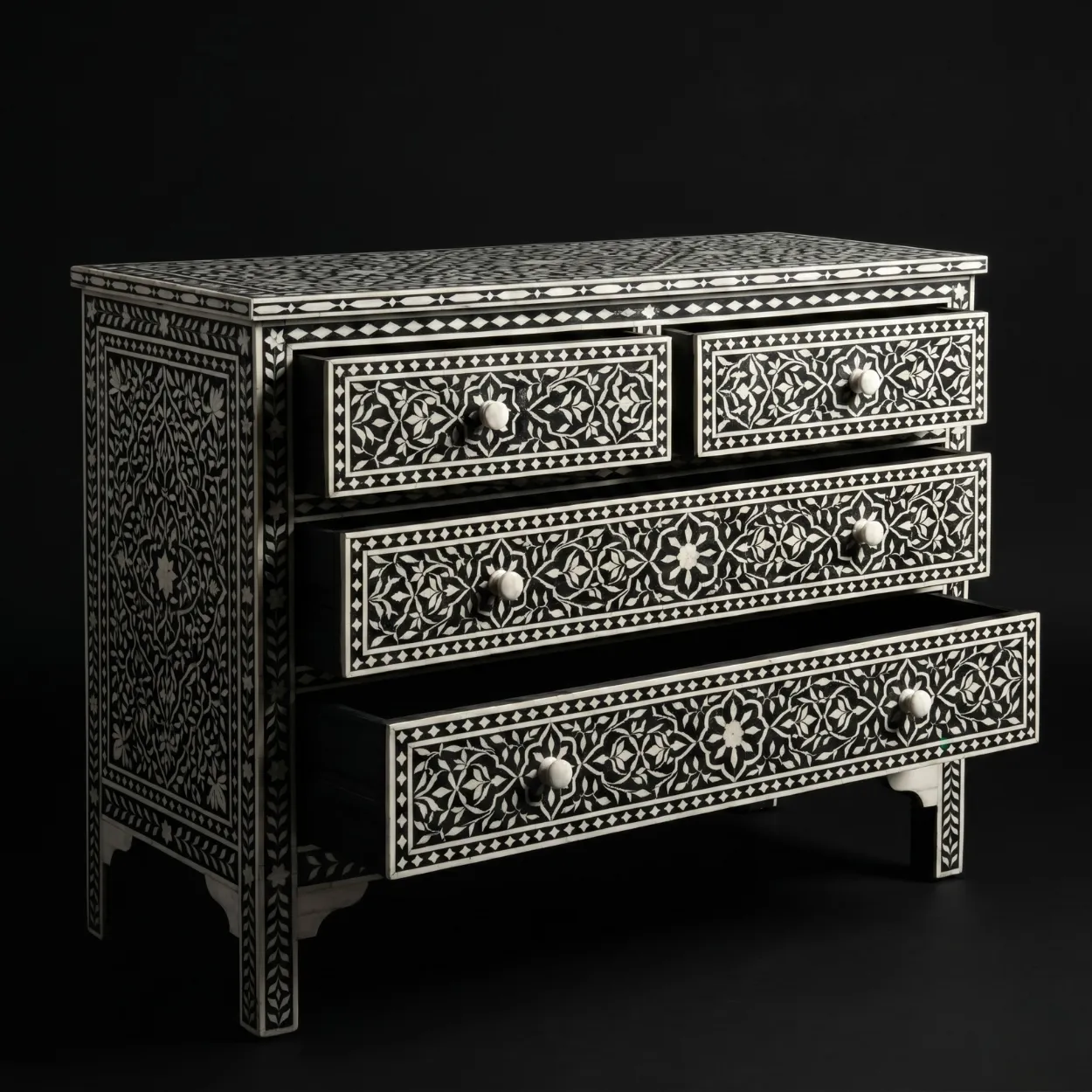 Bone Inlay Black 4 Chest of Drawer - Image 6