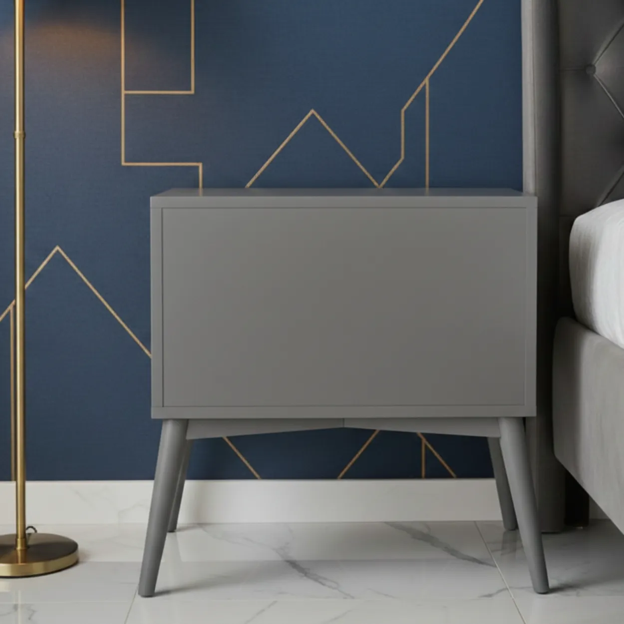 Bone Inlay Grey bedside table with 2 Drawer - Image 2