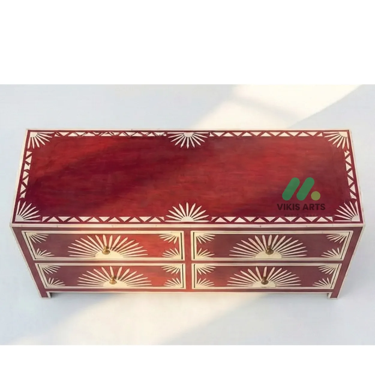Bone Inlay Red 4 Chest of Drawer - Image 3
