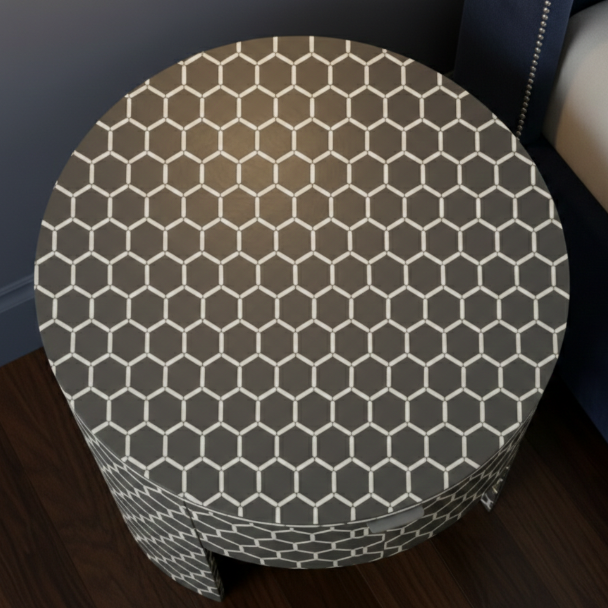 Bone Inlay Grey Bedside Table - Image 3