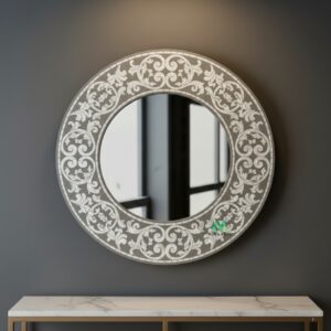 Bone Inlay Grey Round Mirror Frame