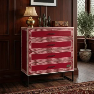 Bone Inlay Red 4 Chest of Drawer