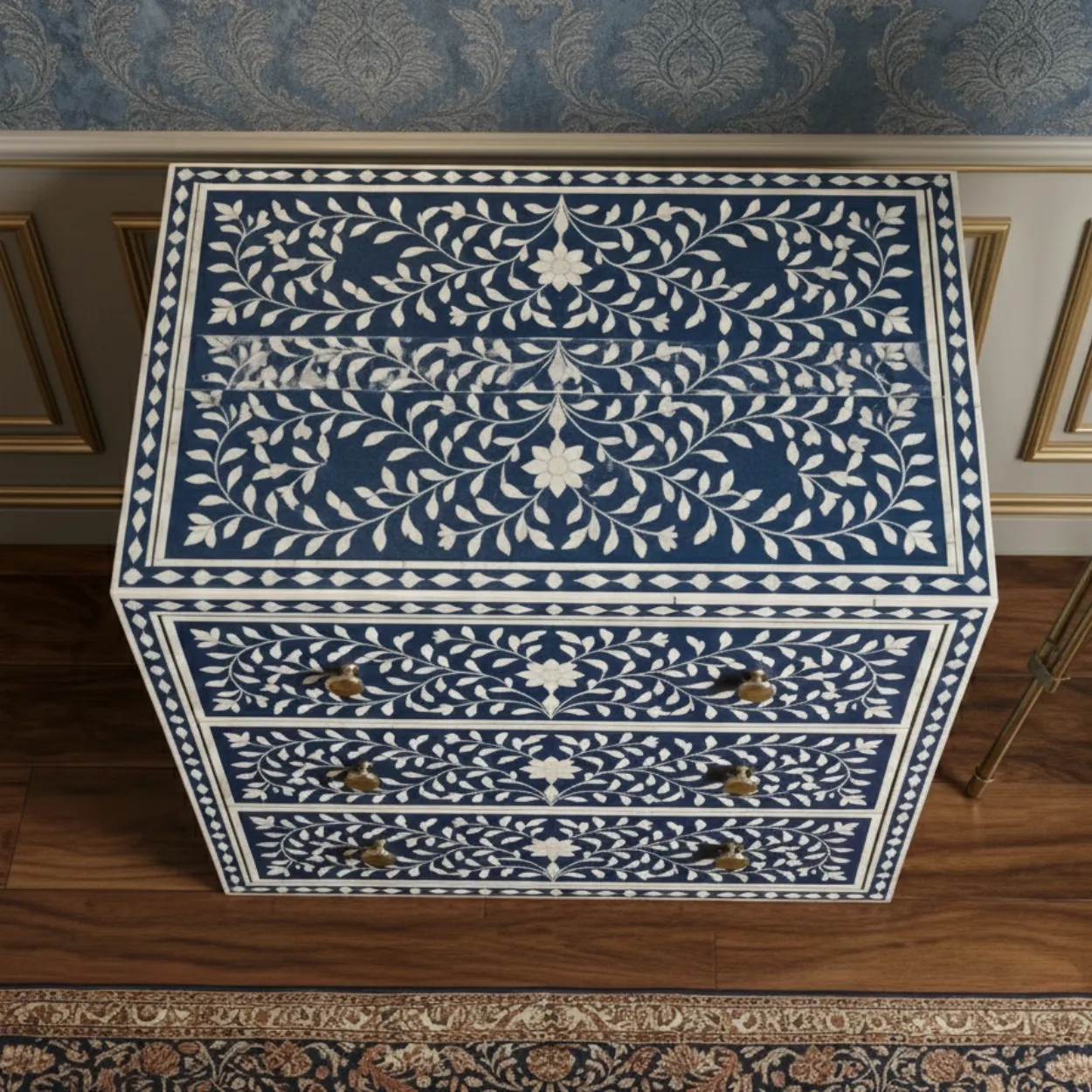 Bone Inlay Navy Blue 4 Chest of Drawer - Image 3