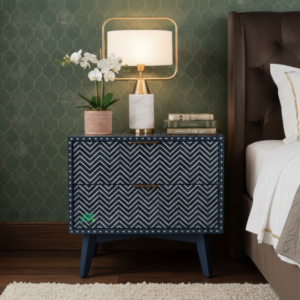 Bone Inlay Navy Blue Nightstand