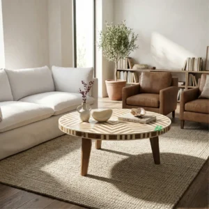 Bone Inlay Wooden Round coffee table