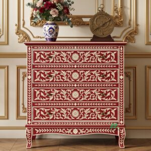 Bone Inlay Red 4 Chest of Drawer