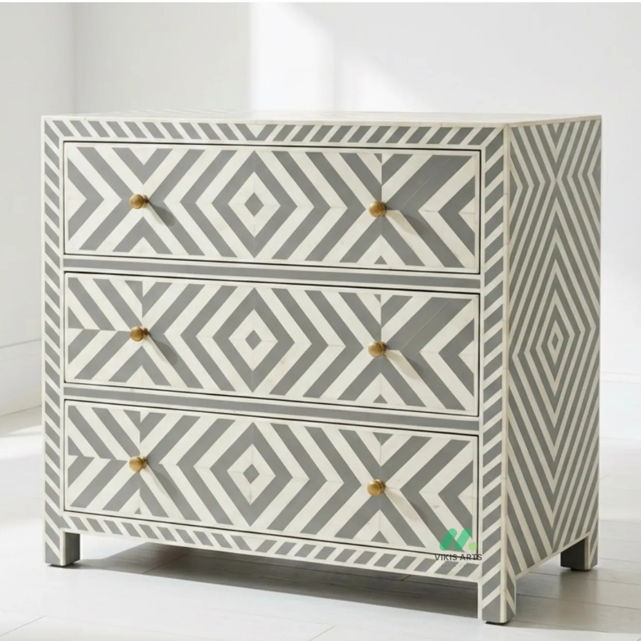 Bone Inlay Grey 3 Chest of Drawer