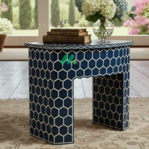 Bone inlay Blue bedside table