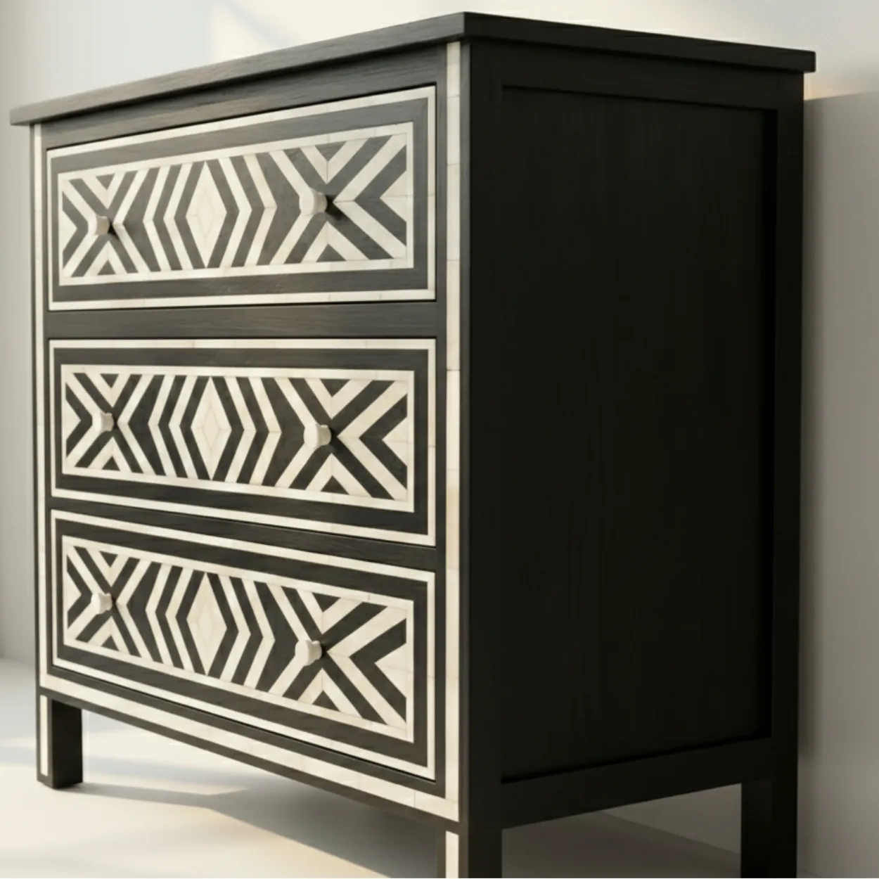 Bone Inlay Black 3 Chest of Drawer - Image 4