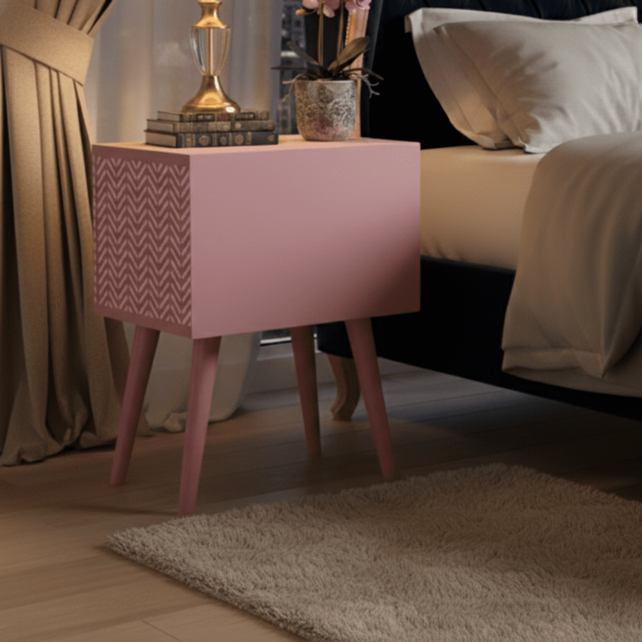 Bone Inlay Pink Bedside Table - Image 3