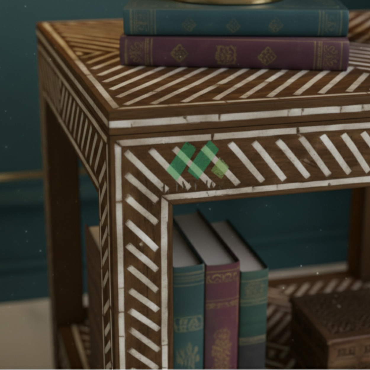 Bone inlay Wooden Bedside Table - Image 4