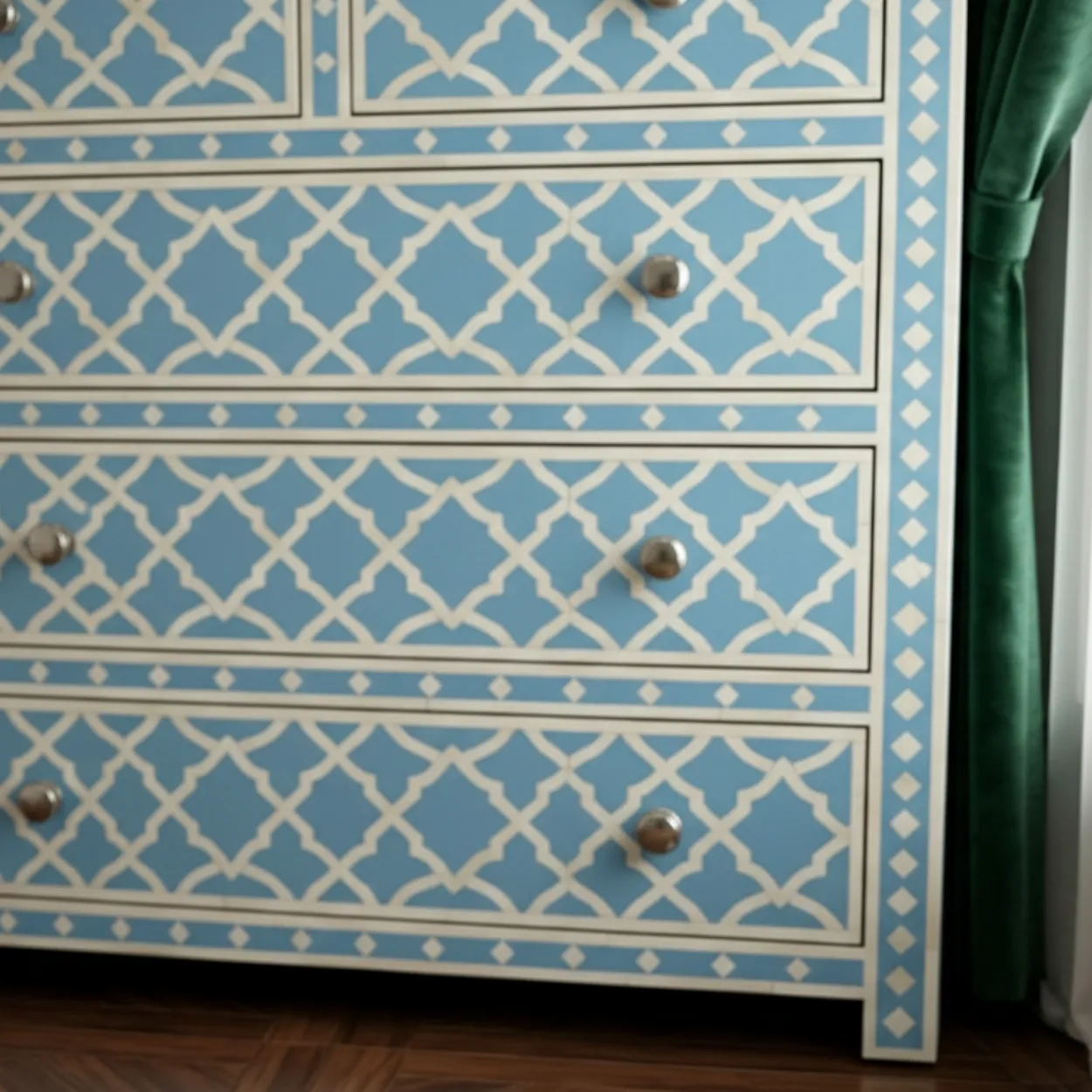 Bone Inlay Blue 5 Chest of Drawer - Image 7