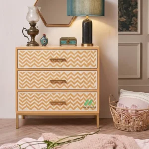 Bone Inlay Orange 3 Chest of Drawer