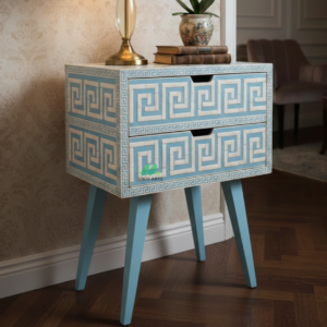 Bone Inlay Blue Bedside Table