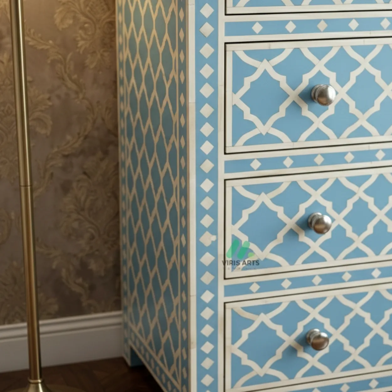 Bone Inlay Blue 5 Chest of Drawer - Image 4