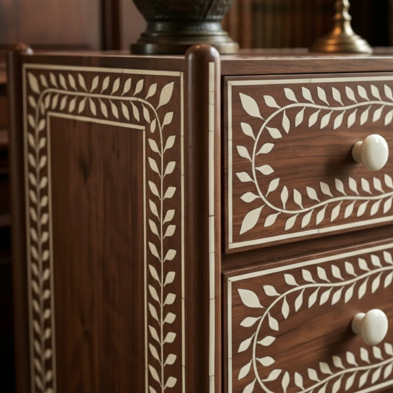 Bone Inlay Wooden 5 Chest of Drawer - Image 4