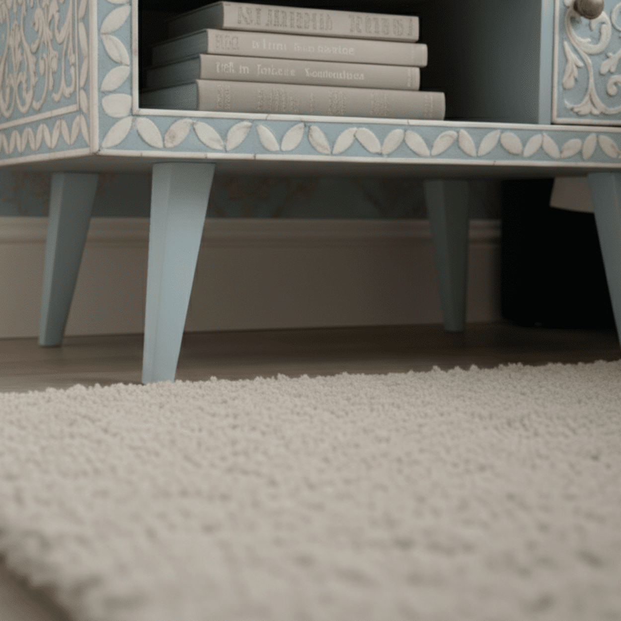Bone Inlay Light Blue Bedside Table with Drawer - Image 5