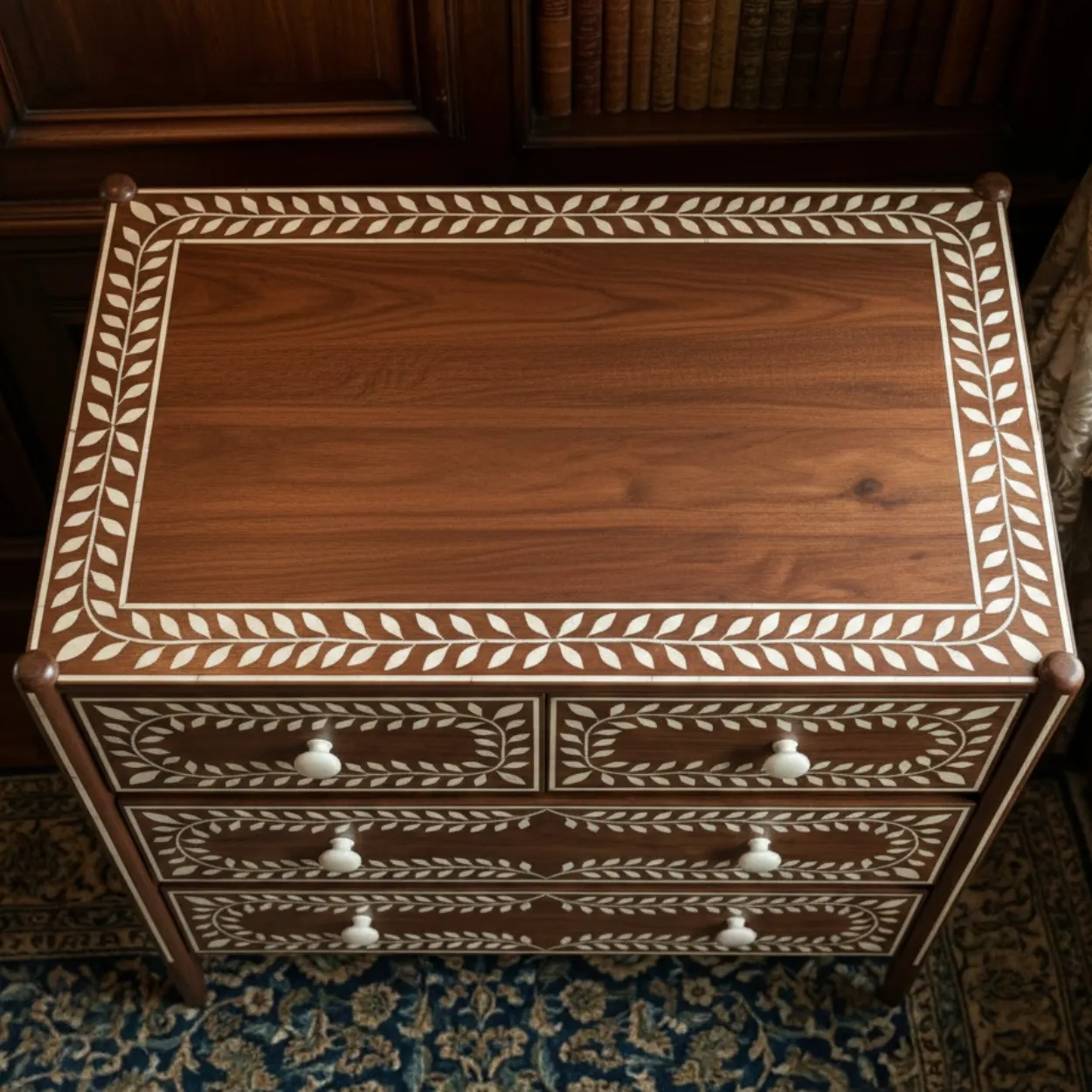 Bone Inlay Wooden 5 Chest of Drawer - Image 3