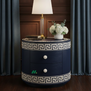 Bone Inlay Navy Blue Bedside Table