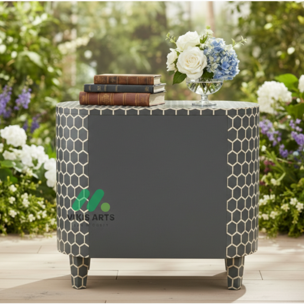 Bone Inlay Grey Bedside Table - Image 2